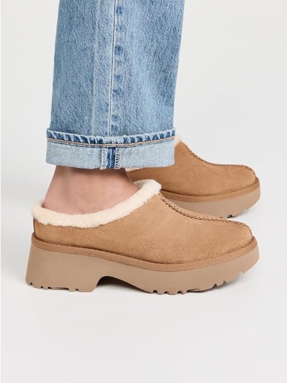 UGG New Heights Cozy Clog Chestnut Suede Platform Shoes-Size 7